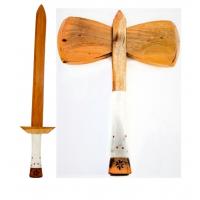 Sant. Hacha + Espada Madera Grabadas Chango (Hacha 30 x 38 cm  Espeada  63 cm)