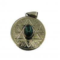 Amuleto Estrella 6 Puntas Atrae y Repele Piedra Verde c/ Tetragramaton 3.5 cm
