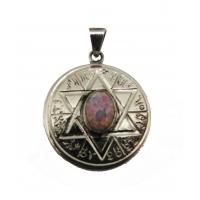 Amuleto Estrella 6 Puntas Atrae y Repele Opalo Rosa c/ Tetragramaton 3.5 cm