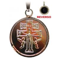 Amuleto Cruz Caravaca con Obsidiana Zodiacal 2.5 cm (Talisman Contra Todo Mal) (has)