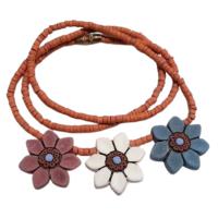 Collar Terracota 3 Flores (Lila, Blanco y Azull )