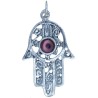 Amuleto Plata Mano Fatima Labrada c/ Piedra Cristal 3.0 cm