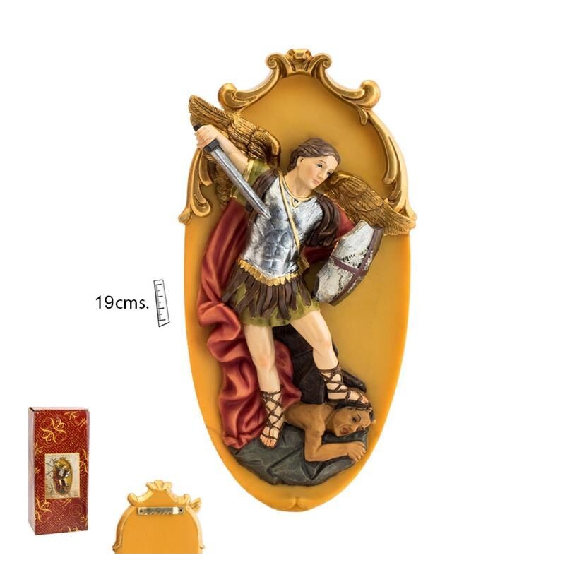 Arcangel San Miguel 19 cm c/ Placa Colgar - Resina