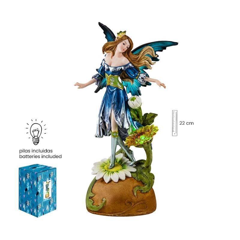 Imagen Hada 23 cm c/ Alas Azul Flor Luz - Resina