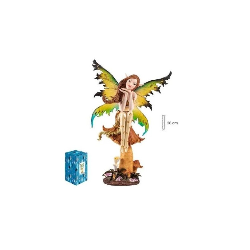 Imagen Hada Sentada 28 cm Seta Alas Amaril - Resina