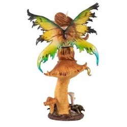 Imagen Hada Sentada 28 cm Seta Alas Amaril - Resina