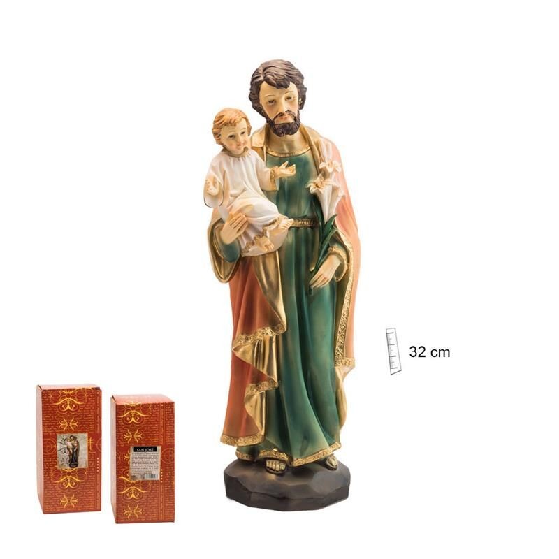 Imagen San Jose 30 cm c/ Niño Y Flores - Resina