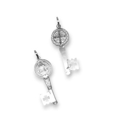 Amuleto Plata Llave San Benito (Reverso Cruz 2,8 cm)