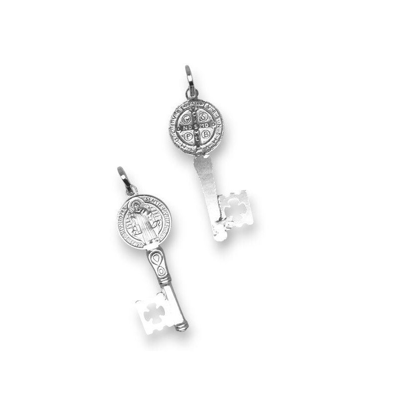 Amuleto Plata Llave San Benito (Reverso Cruz 2,8 cm)