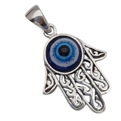 Amuleto Plata Mano Fatima Labrada 2,5 cm con Ojo Turco