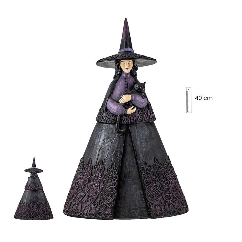 Bruja c/ Gato 40 cm - Resina