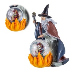 Brujo 20 cm c/ Dragon En Bola Agua - Resina