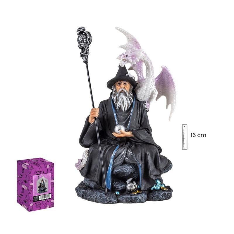 Imagen Brujo Sentado 16 cm c/ Dragon - Resina