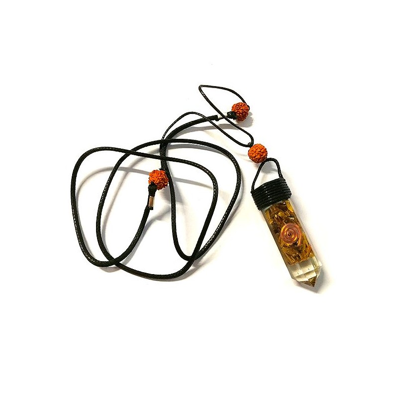 Colgante Orgonita Punta Ojo Tigre y Rudraksha 5 x 1.5 cm