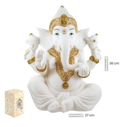 Ganesha Sentada 26 cm Blanco/Oro - Resina
