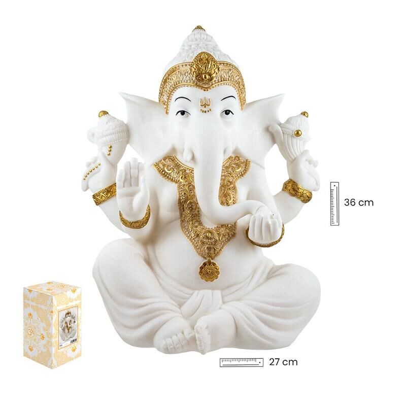 Ganesha Sentada 26 cm Blanco/Oro - Resina