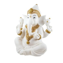 Ganesha Sentada 26 cm Blanco/Oro - Resina