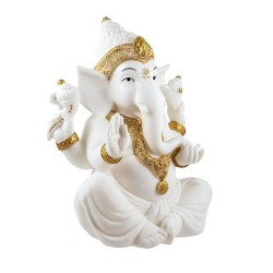 Ganesha Sentada 26 cm Blanco/Oro - Resina