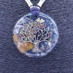 Collar Orgon Arbol de la vida brillantes Azul (5,4 cm Ajustable)