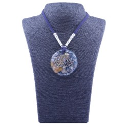 Collar Orgon Arbol de la vida brillantes Azul (5,4 cm Ajustable)