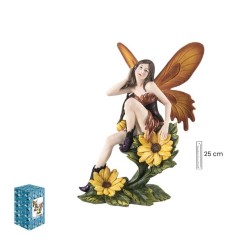 Imagen Hada 25 cm Sentada En Flores Amarillas - Resina