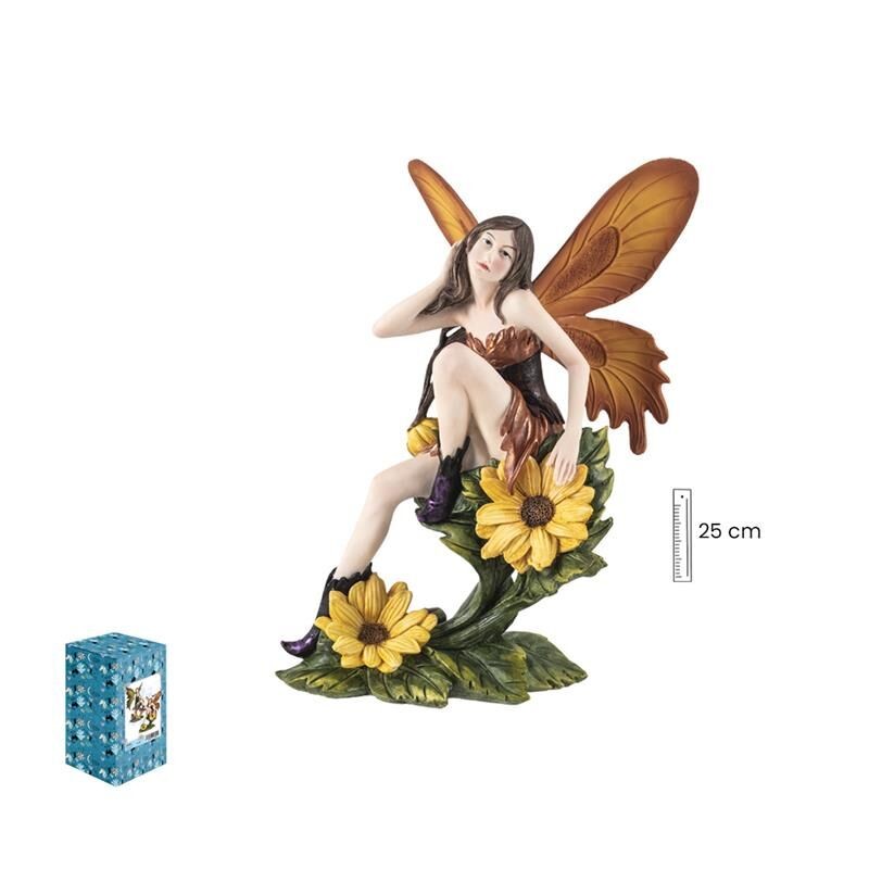 Imagen Hada 25 cm Sentada En Flores Amarillas - Resina
