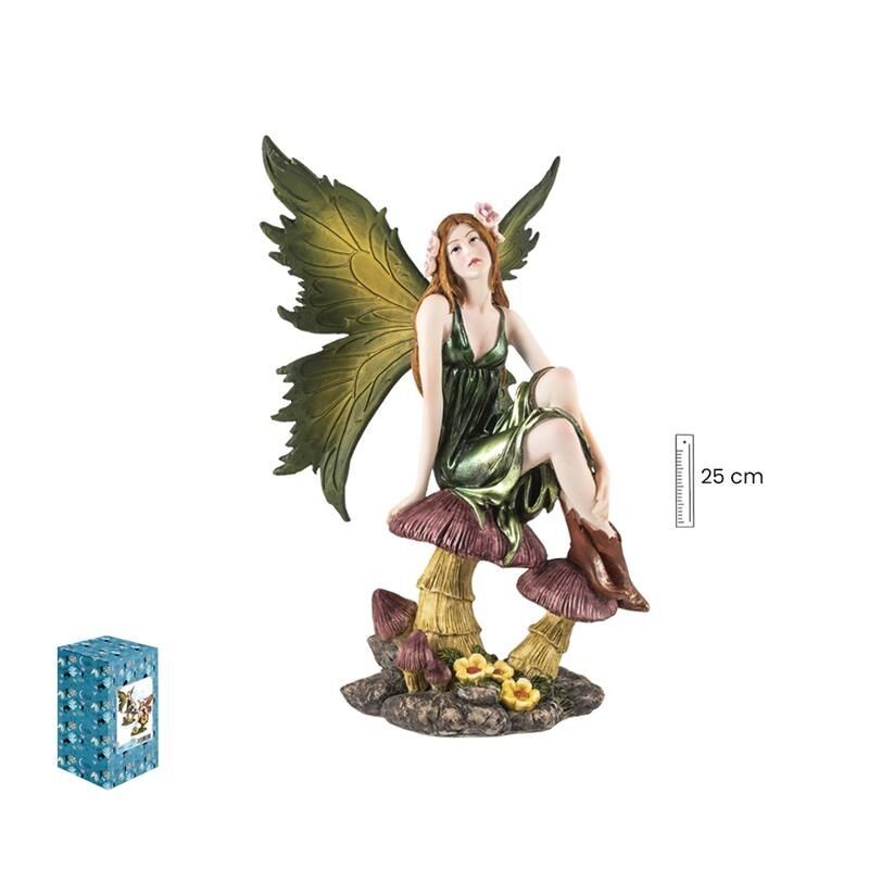 Imagen Hada 25 cm Sentada En Seta - Resina