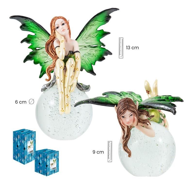 Pack 2 Hadas 13 cm c/ Bola Cristal 2 Surt - Resina