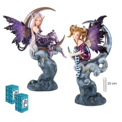 Set 2 Hadas 22 cm c/ Luna Alas Traslucidas 2S - Resina