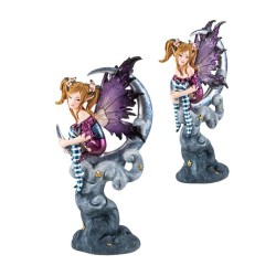 Set 2 Hadas 22 cm c/ Luna Alas Traslucidas 2S - Resina