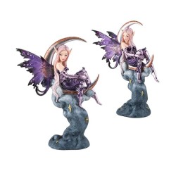 Set 2 Hadas 22 cm c/ Luna Alas Traslucidas 2S - Resina