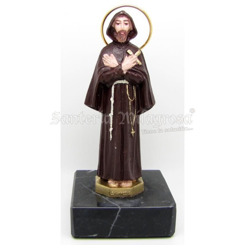 Francisco Asis 12 cm c/ Capucha - Resina (Base Marmol)