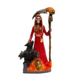 Santa Muerte Cerbero 52 cm (Roja) (Perro 3 cabezas) - Resina artesanal