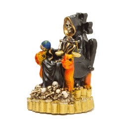 Santa Muerte sobre Trono Imperial Pata de Gallo con Balanza 29 cm (Negra) (c/ Amuleto Base) - Resina