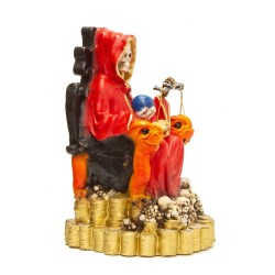 Santa Muerte sobre Trono Imperial Pata de Gallo con Balanza 29 cm (Roja) (c/ Amuleto Base) - Resina