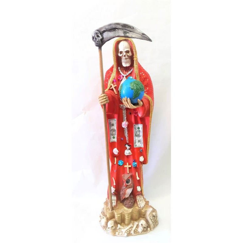 Santa Muerte Vestida Roja 71 cm - Resina Artesanal ·