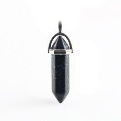 Colgante Piedra Punta Howlita Negra 3.5 a 4 cm (Engarce Acero)