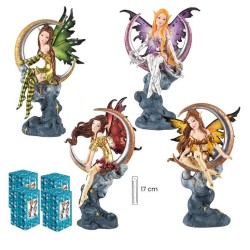 Set 4 Hadas 18 cm c/ Luna Alas Traslucidas - Resina