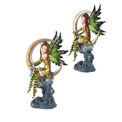 Set 4 Hadas 18 cm c/ Luna Alas Traslucidas - Resina