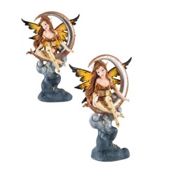 Set 4 Hadas 18 cm c/ Luna Alas Traslucidas - Resina