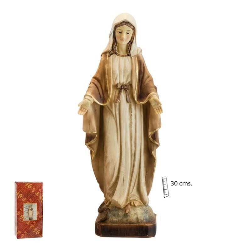 Virgen Milagrosa 30 cm - Madera Clara