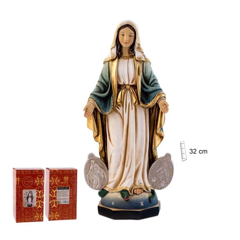 Virgen Milagrosa 32 cm con medallas - Resina