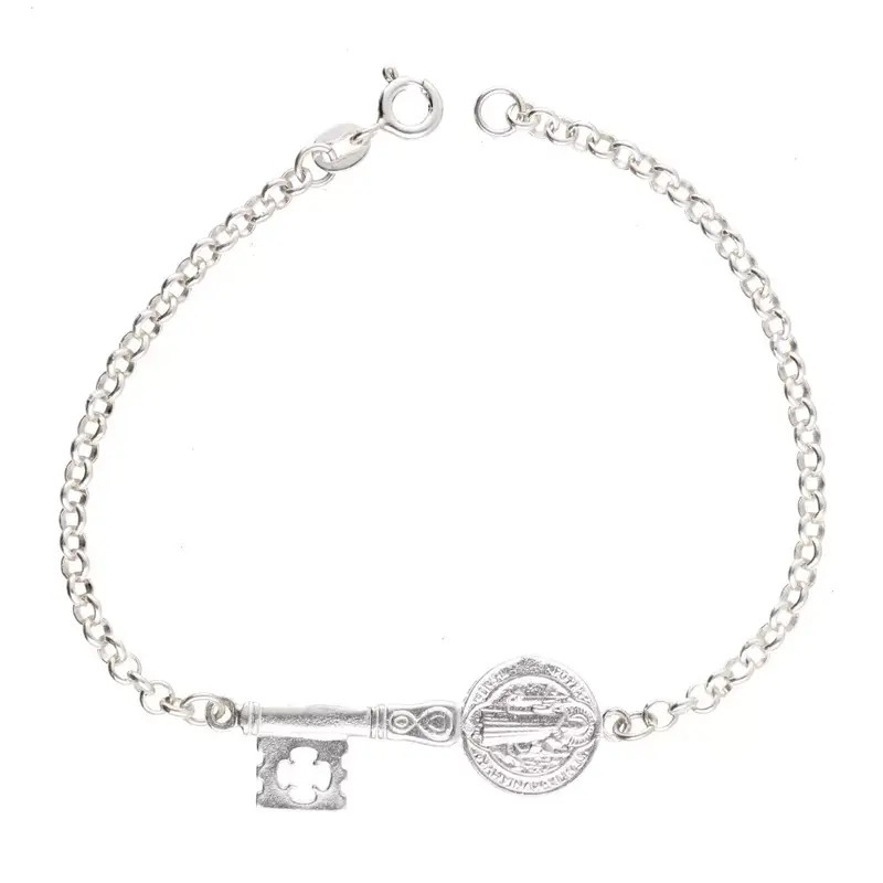 Amuleto Plata Pulsera Llave San Benito 17-20 cm Ajustable