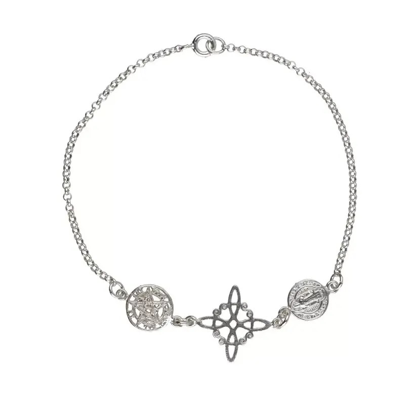 Amuleto Plata Triple Protección Pulsera Nudo de Bruja con