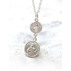 Amuleto Plata Doble Protección San Benito con San Judas