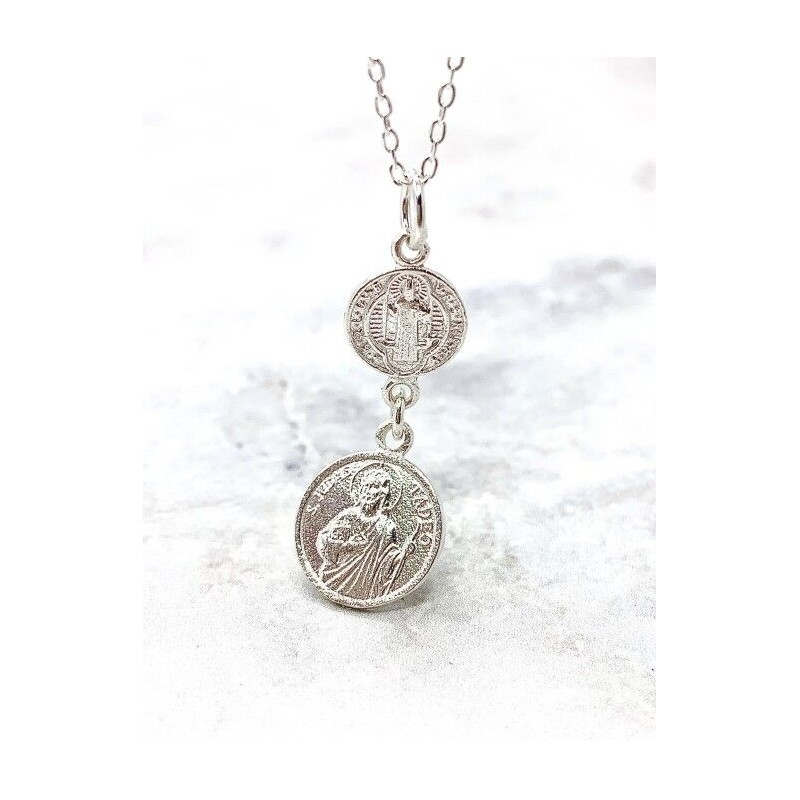 Amuleto Plata Doble Protección San Benito con San Judas