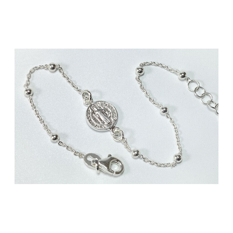 Pulsera Plata San Benito c/ bolas 16-19 cm Ajustable