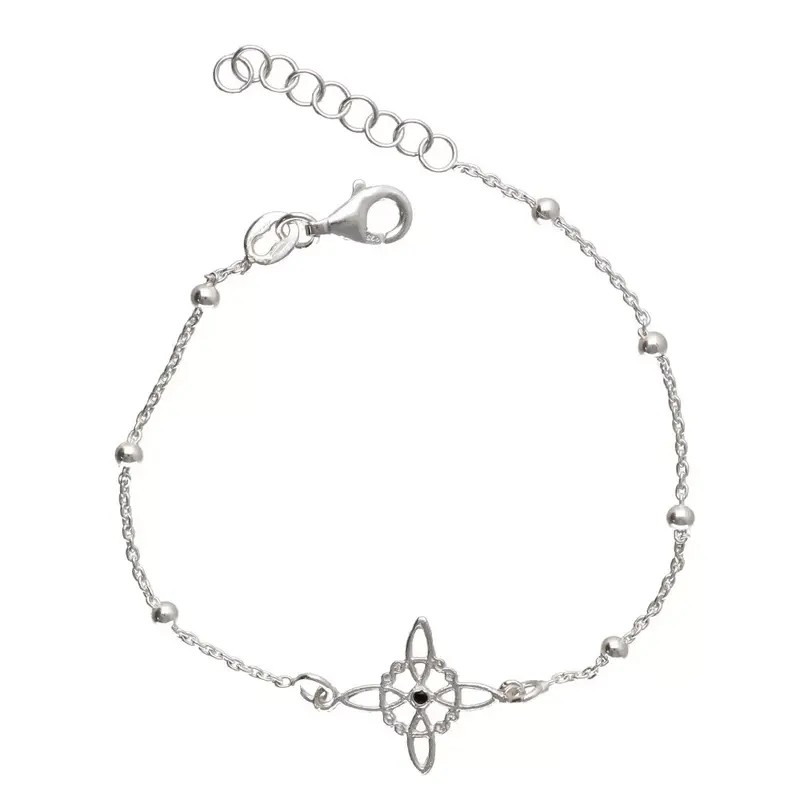 Pulsera Plata Nudo de Bruja c/ bolas 17-20 cm Ajustable