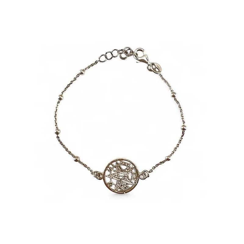 Pulsera Plata Tetragramatón c/ bolas 16-19 cm Ajustable