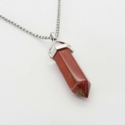 Colgante Piedra Punta Jaspe Sardo 3.5 a 4cm (Engarce Acero)